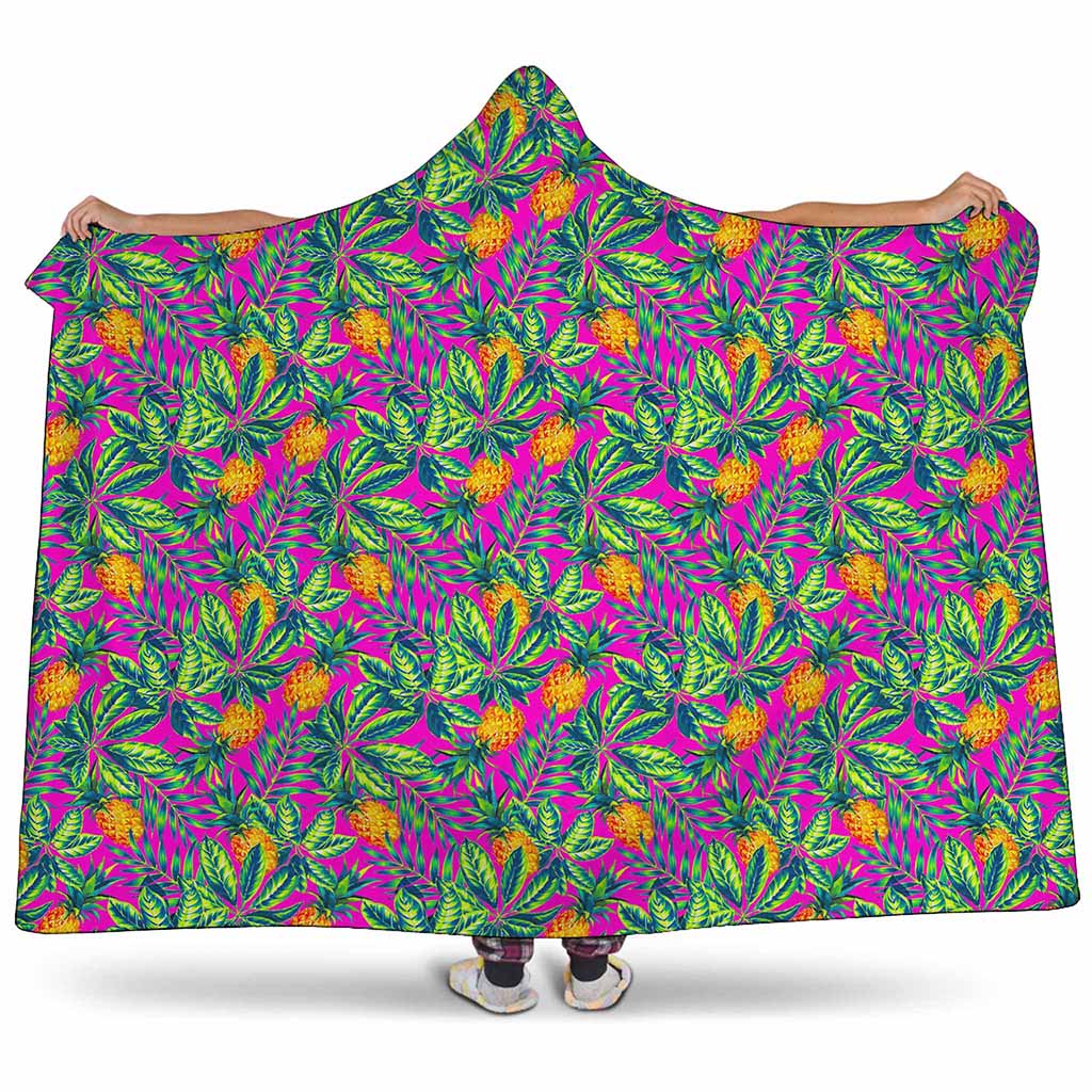 Hot Purple Pineapple Pattern Print Hooded Blanket
