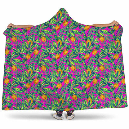 Hot Purple Pineapple Pattern Print Hooded Blanket