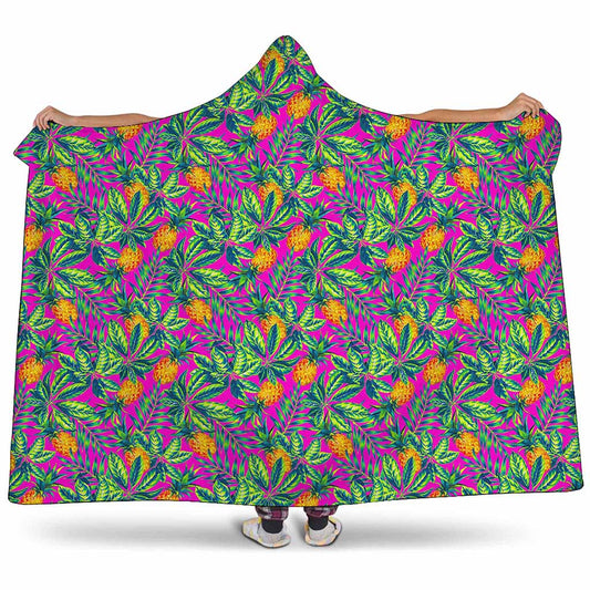 Hot Purple Pineapple Pattern Print Hooded Blanket