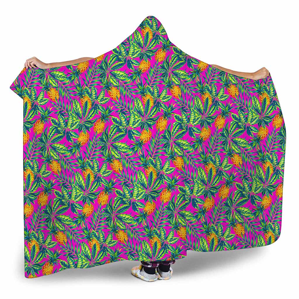 Hot Purple Pineapple Pattern Print Hooded Blanket