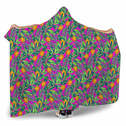 Hot Purple Pineapple Pattern Print Hooded Blanket