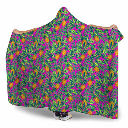 Hot Purple Pineapple Pattern Print Hooded Blanket