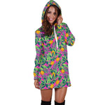 Hot Purple Pineapple Pattern Print Hoodie Dress GearFrost