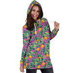 Hot Purple Pineapple Pattern Print Hoodie Dress GearFrost