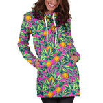 Hot Purple Pineapple Pattern Print Hoodie Dress GearFrost