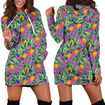 Hot Purple Pineapple Pattern Print Hoodie Dress GearFrost