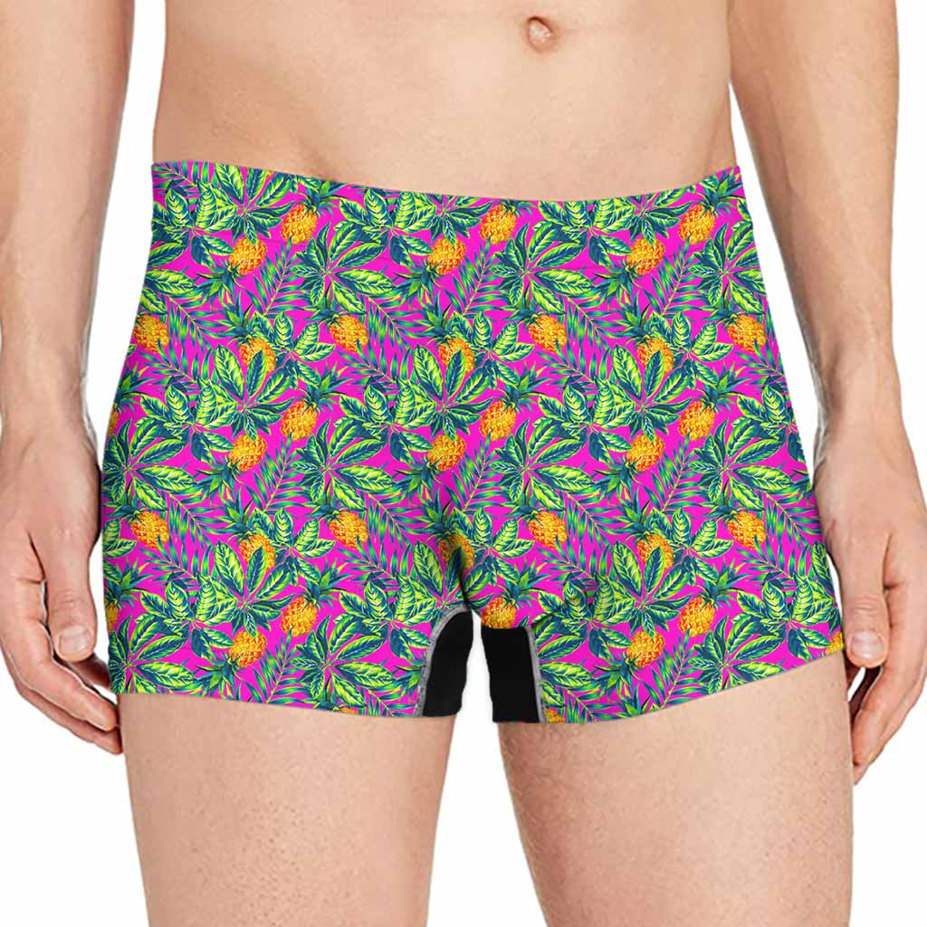Hot Purple Pineapple Pattern Print Men's Boxer Briefs