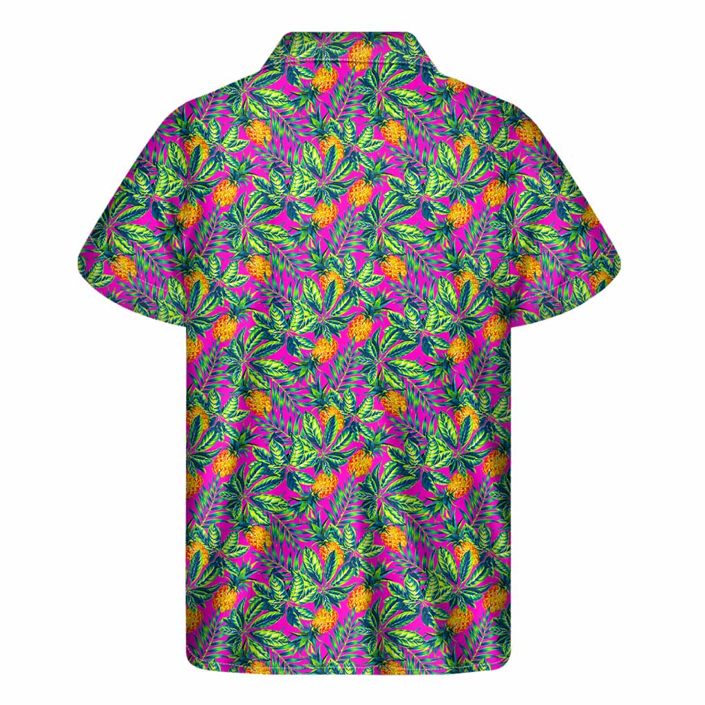 Hot Purple Pineapple Pattern Print Men's Short Sleeve Shirt