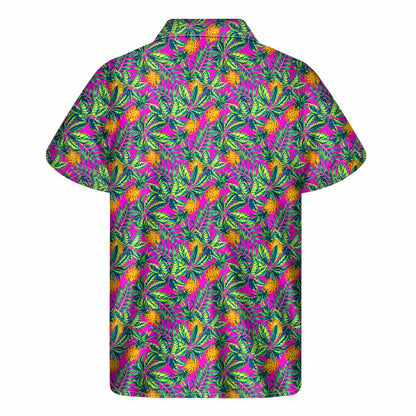 Hot Purple Pineapple Pattern Print Men's Short Sleeve Shirt