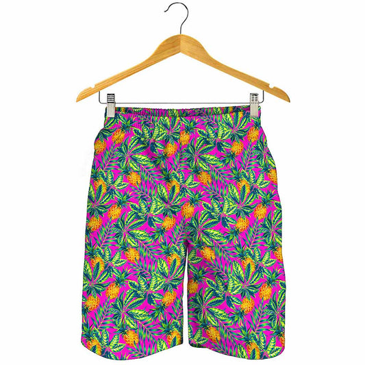 Hot Purple Pineapple Pattern Print Men's Shorts