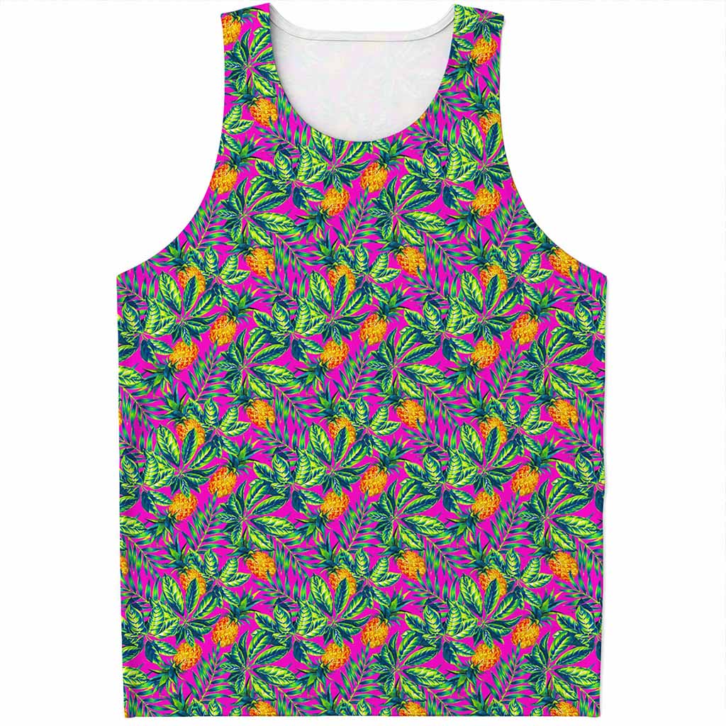 Hot Purple Pineapple Pattern Print Men's Tank Top