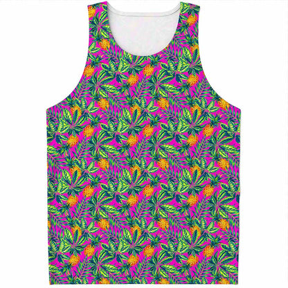 Hot Purple Pineapple Pattern Print Men's Tank Top
