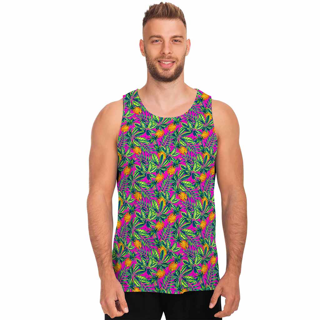 Hot Purple Pineapple Pattern Print Men's Tank Top