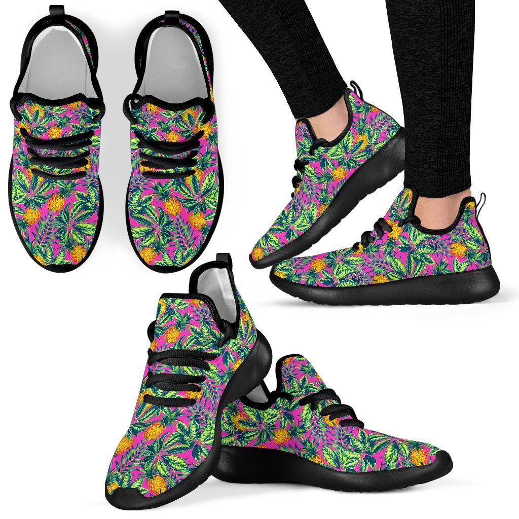 Hot Purple Pineapple Pattern Print Mesh Knit Shoes GearFrost