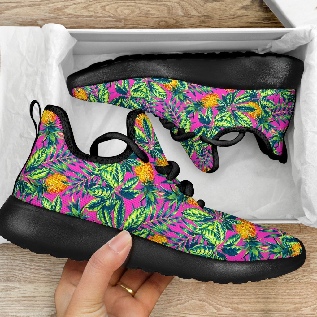Hot Purple Pineapple Pattern Print Mesh Knit Shoes GearFrost