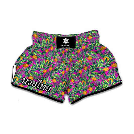 Hot Purple Pineapple Pattern Print Muay Thai Boxing Shorts
