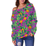 Hot Purple Pineapple Pattern Print Off Shoulder Sweatshirt GearFrost