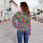 Hot Purple Pineapple Pattern Print Off Shoulder Sweatshirt GearFrost