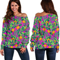 Hot Purple Pineapple Pattern Print Off The Shoulder Sweatshirt