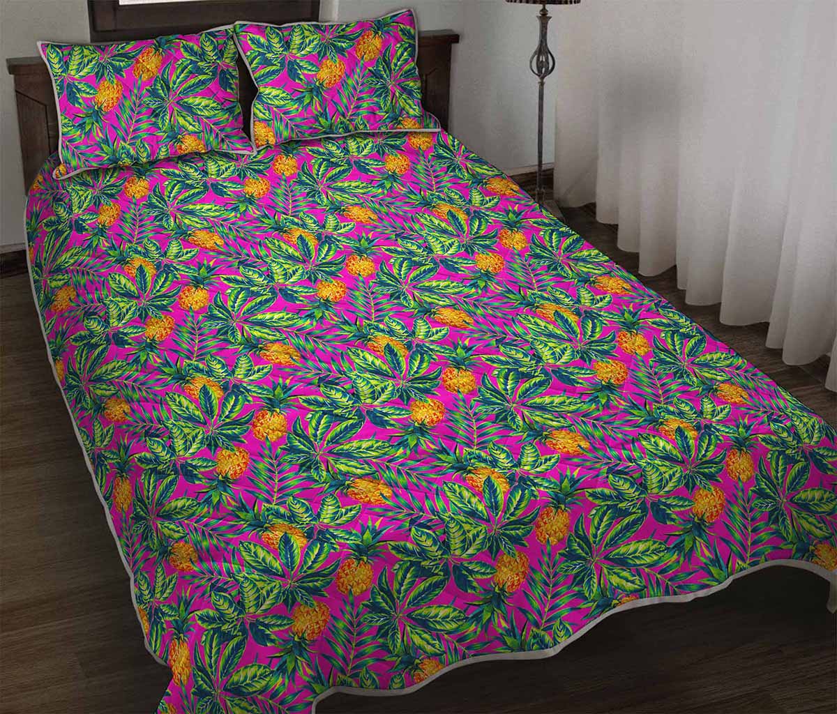 Hot Purple Pineapple Pattern Print Quilt Bed Set