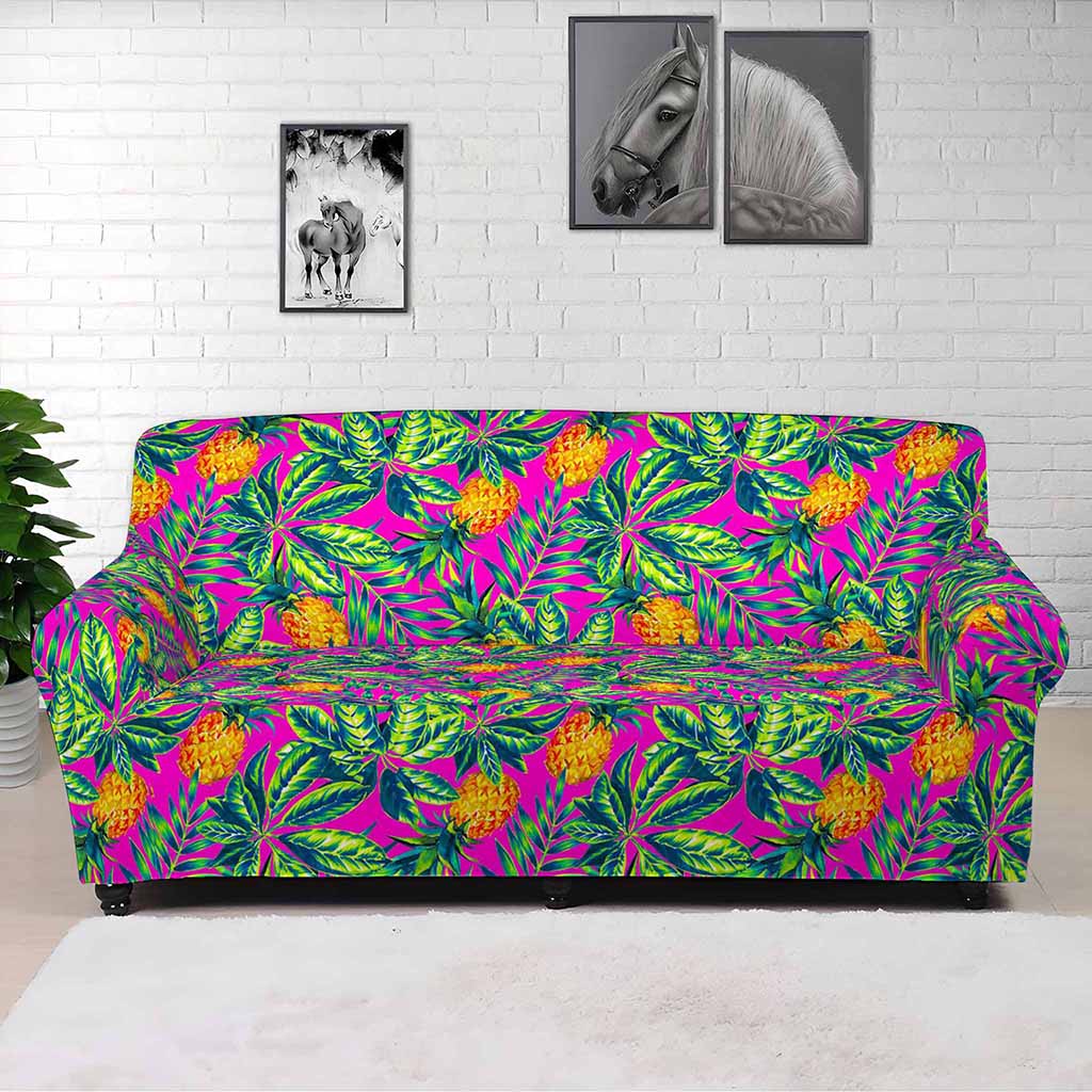 Hot Purple Pineapple Pattern Print Sofa Cover