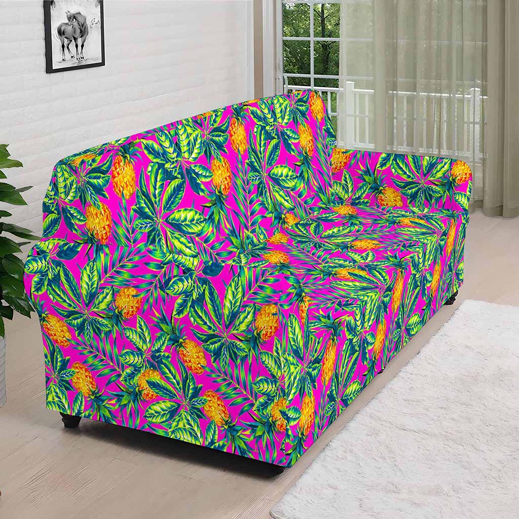 Hot Purple Pineapple Pattern Print Sofa Cover