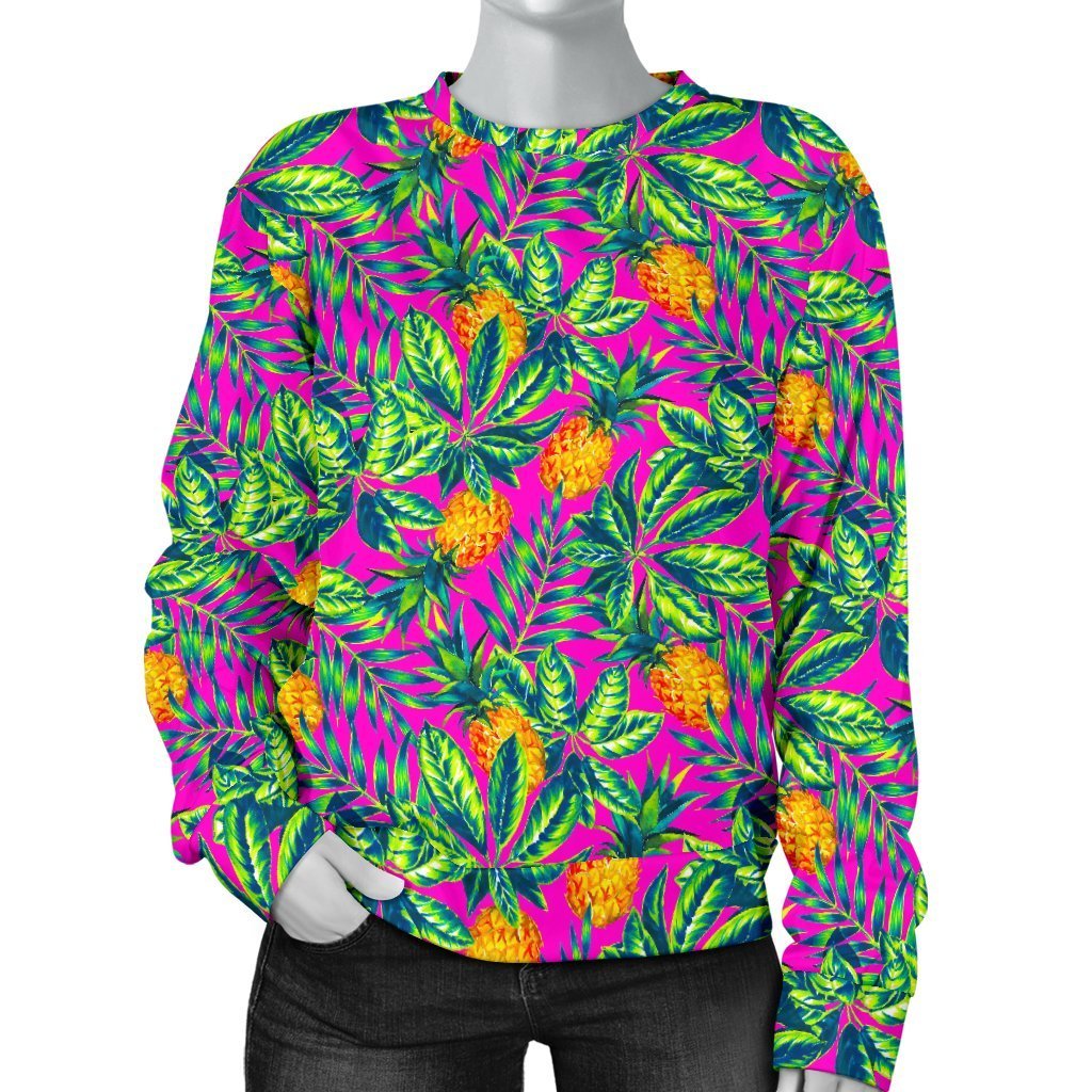 Hot Purple Pineapple Pattern Print Women's Crewneck Sweatshirt GearFrost