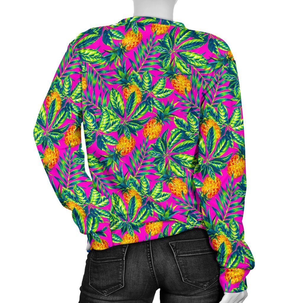 Hot Purple Pineapple Pattern Print Women's Crewneck Sweatshirt GearFrost