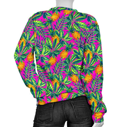 Hot Purple Pineapple Pattern Print Women's Crewneck Sweatshirt GearFrost