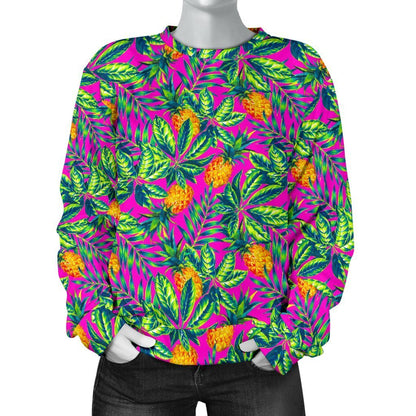 Hot Purple Pineapple Pattern Print Women's Crewneck Sweatshirt GearFrost