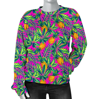 Hot Purple Pineapple Pattern Print Women's Crewneck Sweatshirt GearFrost