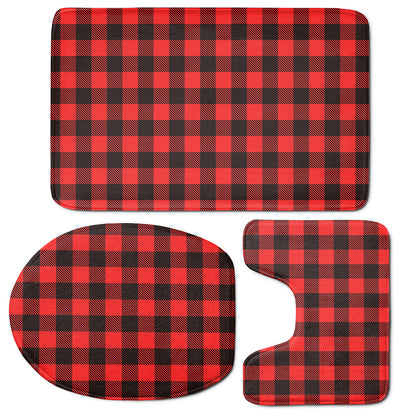 Hot Red Buffalo Plaid Print 3 Piece Bath Mat Set