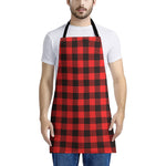 Hot Red Buffalo Plaid Print Apron