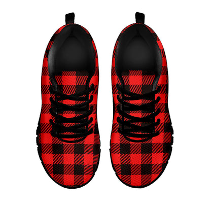 Hot Red Buffalo Plaid Print Black Sneakers