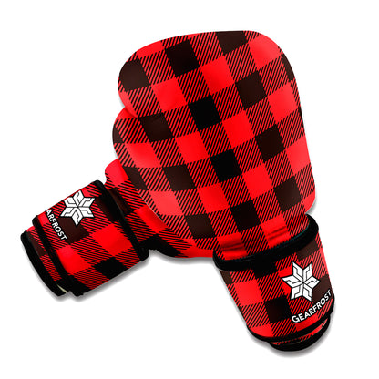 Hot Red Buffalo Plaid Print Boxing Gloves