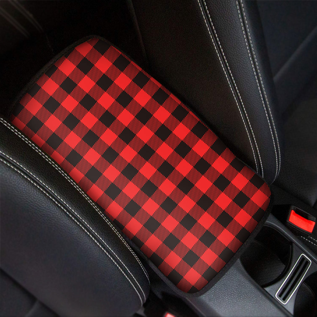 Hot Red Buffalo Plaid Print Car Center Console Cover