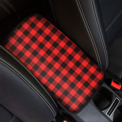Hot Red Buffalo Plaid Print Car Center Console Cover