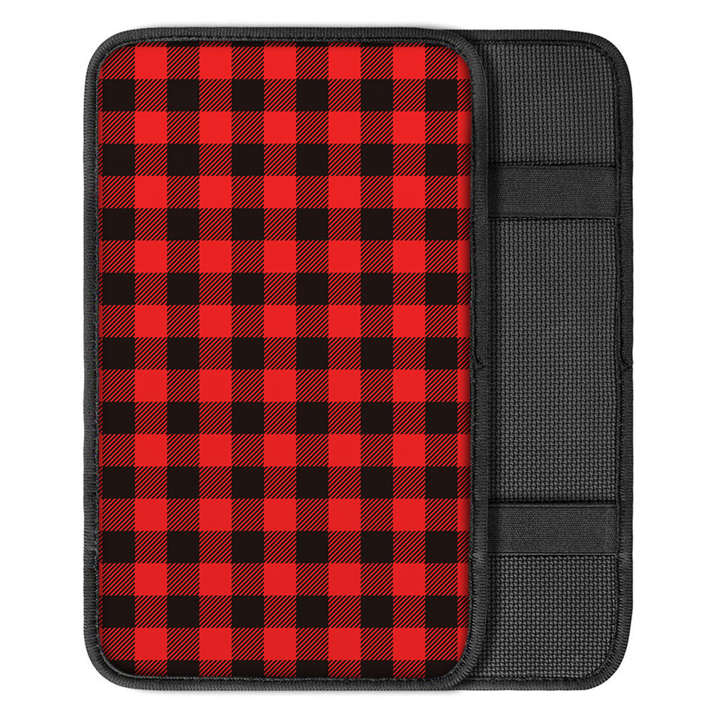 Hot Red Buffalo Plaid Print Car Center Console Cover