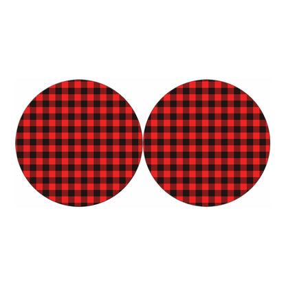 Hot Red Buffalo Plaid Print Car Coasters