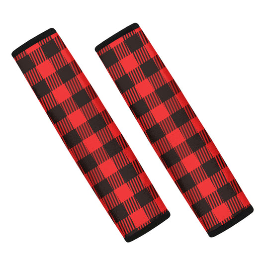 Hot Red Buffalo Plaid Print Car Seat Belt Covers