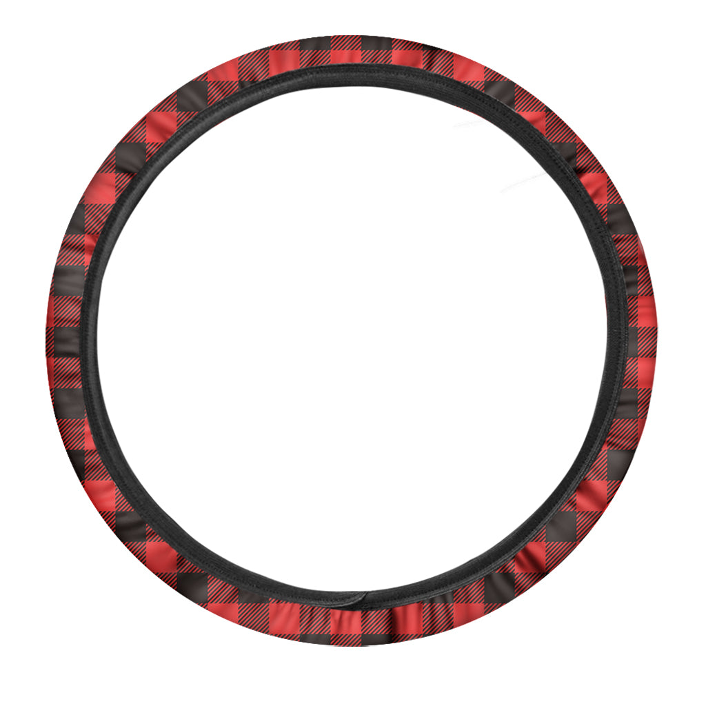 Hot Red Buffalo Plaid Print Car Steering Wheel Cover