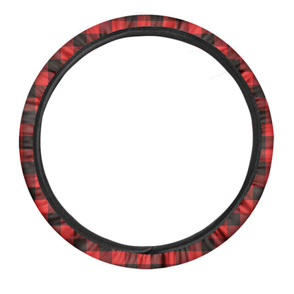 Hot Red Buffalo Plaid Print Car Steering Wheel Cover