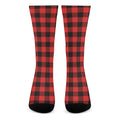Hot Red Buffalo Plaid Print Crew Socks