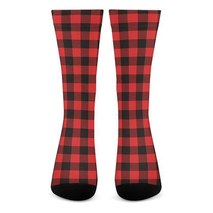 Hot Red Buffalo Plaid Print Crew Socks