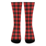 Hot Red Buffalo Plaid Print Crew Socks