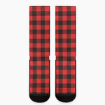 Hot Red Buffalo Plaid Print Crew Socks