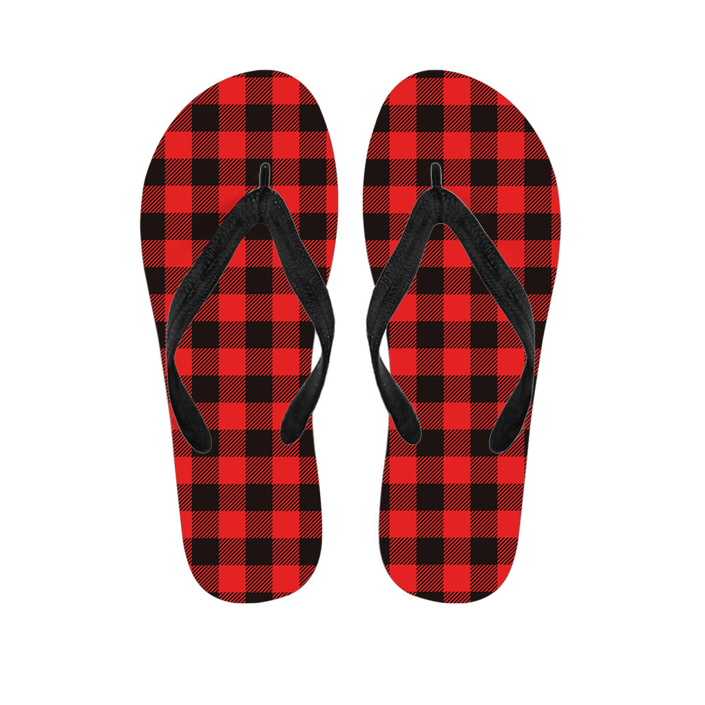 Hot Red Buffalo Plaid Print Flip Flops