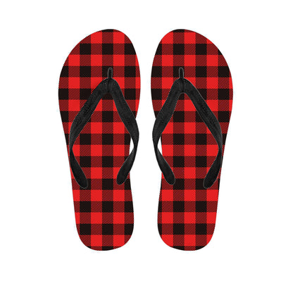 Hot Red Buffalo Plaid Print Flip Flops