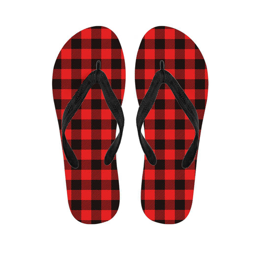 Hot Red Buffalo Plaid Print Flip Flops