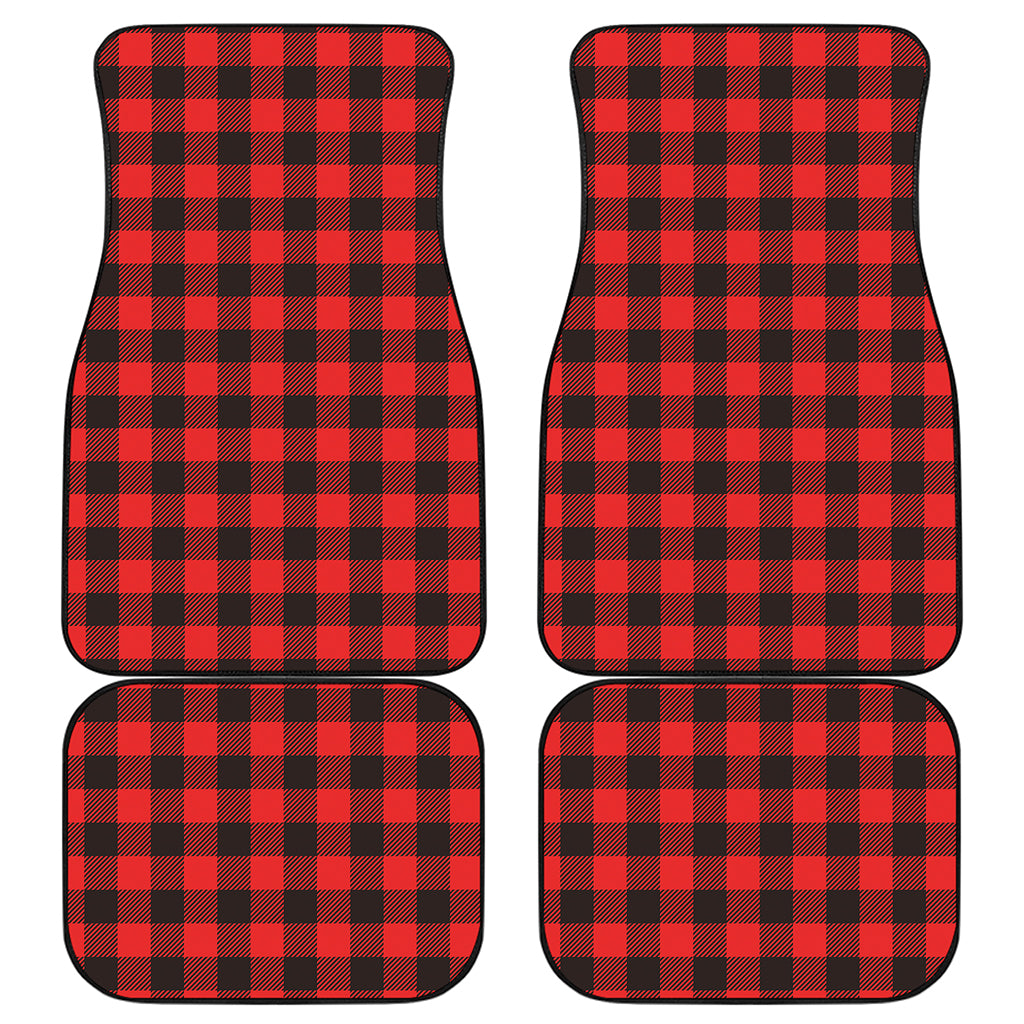 Hot Red Buffalo Plaid Print Front and Back Car Floor Mats